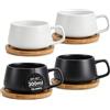 TELANKS Set da 4 pezzi di tazze da cappuccino con piattini, tazze da caffè in ceramica da 320 ml, grandi tazze da cappuccino per gli amanti del caffè, cappuccino, latte, americano e tè, Bianco+Nero