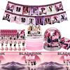 Ainvliya 67 Pezzi Blackp Festa di Compleanno Stoviglie, Decorazioni Compleanno Piatti Tovaglia Compleanno Banner, Decorazioni Compleanno Festa per 10 Bambini