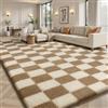 Sour Lemon Tappeti per soggiorno, tappeto a quadri per camera da letto, lavabile, antiscivolo, tappeto shaggy extra large e soffice per camera dei bambini, dormitorio, colore: beige e bianco