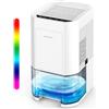 BOOHENKA Deumidificatore elettrico, 1200 ml, deumidificatore per casa, piccolo deumidificatore, sbrinamento automatico per cantina, bagno, 7 colori, con timer, contro l'umidità, modalità notte