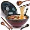 BBWELL Set di Ciotole per Ramen(8 Pezzi),Set di 2 Ciotole in Ceramica Da 1000 Ml,Ramen Bowl Set di Ciotole Giapponesi per Spaghetti Zuppa di Insalata Snack Bowl,Regali per Uomini Donne di Casa,Coda di Pavone
