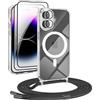DiDaDi Custodia magnetica Cover per iPhone 16 con cordino [compatibile con MagSafe] 2 pellicole protettive, 1 protezione per fotocamera in vetro, Collana con cordino regolabile (nero)