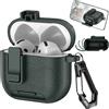 Ysnzaq Custodia per AirPods 4 2024 con Clip di Bloccaggio e Funzione di Supporto, in Pelle Trama, Custodia Protezione Completa del Corpo con Moschettone per AirPod 4 Generation-PWZ Army Green