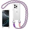 Coiwxmoi Cover per iPhone 13 Pro con Cordino, Custodia Trasparente con Regolabile Collana Ultra Sottile Antiurto TPU Silicone Bumper Protettiva Case con Laccio Tracolla per iPhone 13 Pro, Viola