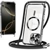 Coiwxmoi Magnetica Cover per iPhone 16 Pro Max 6.9 con Cordino Regolabile, Compatibile con MagSafe,Trasparente Custodia con Collana Tracolla Laccio Collo TPU Silicone Lanyard Case Antiurto,Nero