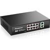 Tenveo Switch PoE 8 Porte Full Gigabit, 8 Porte PoE+ @120W, 2 Porte Uplink, Plug & Play, Supporto VLAN, Alimentazione 802.3af/at 120W, Switch di Rete Professionale AI Smart per Live Streaming