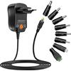 Zolt Alimentatore universale da 12 W, 3 V, 4,5 V, 5 V, 6 V, 7,5 V, 9 V, 12 V, 1 A, AC DC, con 8 connettori DC per altoparlanti, fotocamera, lampada e più elettronica domestica, 1000 mA.