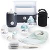 Tommee Tippee Closer to Nature - Set di alimentazione completo, sterilizzatore elettrico a vapore con borsa isolata, biberon per neonati e scaldabiberon Easy Warm, nero