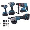Kit 4 in 1 a litio: flex smerigliatore + avvitatore + trapano + tassellatore