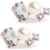 SECRET & YOU Moud Orecchini Donna Perle Coltivate Acqua Dolce Bottone 4-4,5mm, Topazio Bianco & Ametista Verde | Argento 925 Placcato Oro Rosa