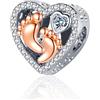 Amuefer Cuore Impronta di Zampa Rosa Charm Compatibili Bracciale Collana, Argento Sterling Ciondolo Compleanno Natale Gioielli Regali per le Donne Moglie Amici