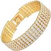Rizilia [RIZILIA ICONIC] Braccialetto da tennis largo placcato in oro 18 carati con zirconi bianchi rotondi da 3 mm, Metallo, Topazio bianco simulato