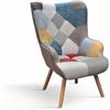 KONTE.DESIGN Poltrona HAVANA in tessuto patchwork multicolore e gambe in legno