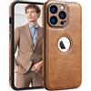 SOUTEM Custodia in Pelle PU per iPhone 13 Pro Max,Cover di Protezione per L'obiettivo della Fotocamera,PU Pelle Sottile Lusso Business Antiscivolo Grip Rugged Antiurto Pieno Protettivo Case(Marrone)