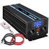 JIGUUN 3000W Inverter onda pura 12v 220V Trasformatore con caricatore 30A e circuito di priorità di rete e UPS，2 prese EU, telecomando wireless e display a LCD Potenza di picco 6000W