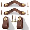 Yuaaoh Maniglie in Pelle per Mobili 4 Pezzi Maniglie per Mobili in Pelle Cassetti Bottoni Guardaroba Maniglie con Viti per Cassetto, Porta Armadio, Decorazione Domestica, 13,8 cm (Marrone, Distanza tra i