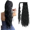 AYNKH 20Inch Extension coda di cavallo ondulata, estensioni sintetiche dei capelli ricci oro marrone nero, nastro adesivo riutilizzabile Hairpieces naturale spessa per le donne ragazze partito
