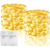 echosari 2 luci a batteria con timer, 10 m, 100 LED, per Natale, con 5 modalità, per interni ed esterni (bianco caldo)