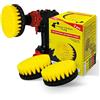 Kornely Spazzola Trapano Premium, Morbida Set 3pz, Giallo, Bagno & Multiuso | 10x piu efficiente, antigraffio, setole a doppia densita; piastrelle, box doccia, bagno, cucina; gambo esagonale 8mm