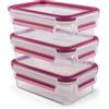 Emsa Clip & Close Contenitore Salvafreschezza, Set 3 Pezzi, Plastica, Trasparente/Lampone, da 0.55 l