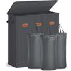 SONGMICS Cesto Portabiancheria 3 Scomparti, Porta Biancheria 160 L, Coperchio, 5 Etichette, Sacchi Interni Rimovibili e Lavabili in Lavatrice, Lavanderia Camera da Letto, Grigio Scuro RLH013G01