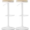 HOMCOM Set 2 sgabelli da bar, regolabili in altezza, girevoli 360°, struttura in acciaio, poggiapiedi, 38,5x38,5x60-80 cm, Legno naturale+Bianco | Aosom Italy