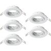 Eglo Set 5 faretti da incasso Agulo, lampada da soffitto orientabile, plafoniera rotonda senza lampadina, acciaio bianco, attacco GU10, Ø 8,6 cm