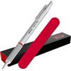 rOtring Rapid Pro - Penna a sfera retrattile, punta media, inchiostro blu, corpo interamente in metallo argentato con custodia in velluto, penna per disegno tecnico e scrittura, ricaricabile
