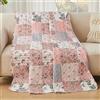 Qucover Copriletto Trapuntato Patchwork,Copriletto Singolo Copriletti Ultrasuoni in Poliestere Leggere, Trapunta Sottile Estivo Primaverile 150x200cm Rosa, Coperta Leggera Rustica con Fiori