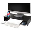 Ttap, supporto nero in legno per monitor singolo, ripiano per computer portatile, TV, display, organiser da scrivania, lunghezza 54 x profondità 25,5 x altezza 10,4 cm