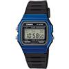 Casio Orologio Casio F-91WM-2A Cronometro Display LCD Cassa Blu Cinturino Resina Nero