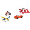 siku 6325, Set Tempo Libero, Con 1 cabriolet, 1 moto da cross, 1 idrovolante e 1 tenda, Metallo,Plastica, Multicolor