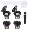 BOXOB Confezione 4 Filtri per Caffè Ricaricabili per Keurig 1.0 e 2.0 Birrari, Tazze Filtro Caffè Riutilizzabili con Cucchiaio e Spazzola Cialde Capsule Filtro Maglie in Acciaio Inossidabile (Nero)