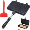 GOEDCH Stampo per sandwich su entrambi i lati, 37 × 25 × 4,4 cm, con pennello per olio, padella antiaderente in alluminio con manico, teglia per sandwich per casa e esterni
