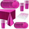 COSORO 65 Pezzi Set Stoviglie per Feste Rosa Accesso Foil,Piatti Tazze Asciugamani di Carta Tovaglia Plastica Stoviglie Monouso Biodegradabili,Decorazione Desktop per Feste di Compleanno,Picnic,Baby Shower
