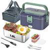 Dosevita Scaldavivande Elettrico Portatile 80W 3 in 1 per Auto Camion e Ufficio 1,8L Scaldavivande Porta Pranzo con Spazzola di Spugna Forchetta e Borsa (Blu Royal)