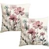 Artoid Mode Coperte per Cuscini Decorative Viola con Fiori Selvatici e Motivi Geometrici di Primavera, Set da 2, 45x45 cm, per Estate, per Divano, per Soggiorno