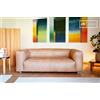 PIB Divano 2 posti in pelle cammello, stile scandinavo, 200x109x65 cm, comfort e stile vintage