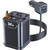 GemCoo 261W 7 in 1 Caricatore per Auto, 45W Retrattile PD 3.0 Accendisigari USB, 2 Prese 110W e Doppia USB C 35W e QC3.0 18W con Interruttore LED Voltmetro 12V/24V Accendisigari Auto per Cellulare, iPad