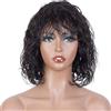 FASHION IDOL Bob ricci capelli umani parrucca per le donne nere 10 pollici brasiliano puro capelli umani breve acqua profonda parrucca ondulata con frange 150% Desity nero naturale (Nero, 25CM)