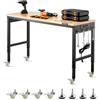 VEVOR Banco da Lavoro Regolabile 1524 mm, Carico 907 kg, Presa di Corrente, Tavolo per Lavoro Porta Attrezzi, Piano in Legno di Quercia per Garage, Officina, Ufficio e Casa