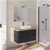DEGHI Mobile da bagno sospeso 100 cm nero carbone opaco con top rovere gold e specchio - Audrey