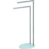 Gedy Golia Piantana Portasciugamani da Terra con 2 Bracci, Piantana Portasalviette Bagno Realizzata in Metallo e Base Ovale in Vetro Bianco, Dimensioni L 37,4 x P 20 x H 81,4 cm Peso 1,53 kg