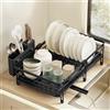 SONGMICS Scolapiatti, per Spazi Ridotti, Portapiatti da Cucina Estensibile, Capiente, Beccuccio Estensibile e Girevole a 360°, Acciaio, (30,2-46,5) x 29,6 x 14 cm, Nero Inchiostro KCS556BH01