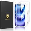 UNBREAKcable Confezione da 3 pellicole proteggi schermo per iPhone 16, in vetro temperato infrangibile doppio [cornice di facile installazione] [durezza 9H] [99,99% HD trasparente] [compatibile con