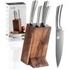 JF JAMES.F Ceppo per coltelli, JF JAMES.F set di coltelli da 5 pezzi Set di coltelli con blocco di legno, affilati con coltello in acciaio inossidabile, da cucina di coltelli