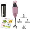 bamix Set frullatore a immersione M200 toGo incl. lama multiuso, 4 accessori, bicchiere termico, ricettario per smoothie, 200 watt, 2 velocità, acciaio inox, Made in Switzerland - rosa