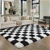 HUGEAR Tappeto Salotto 160x230cm Pelo Lungo a Quadri Grande Nero Bianco Morbido Tappeti Antiscivolo Moderno Camera da Letto Cucina Salotto Sala Scendiletto Esterno Bambina Bambini Tappeti