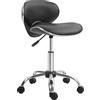 HOMCOM Sgabello a rotelle sgabello da lavoro con altezza regolabile 44-56 cm e schienale, girevole 360°, nero