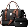 HPLQQ Borsone da Viaggio Donna Bagaglio a Mano Easyjet 45x36x20, Borsa Sportiva Borsone da Palestra, Borsa da Weekend, Ospedale Parto, Danza con Necessaire da Toeletta,C03-Marrone Nero